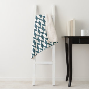 Vetgedrukte tweetonige pijl Chevron Stripe Blauw W Sherpa Deken