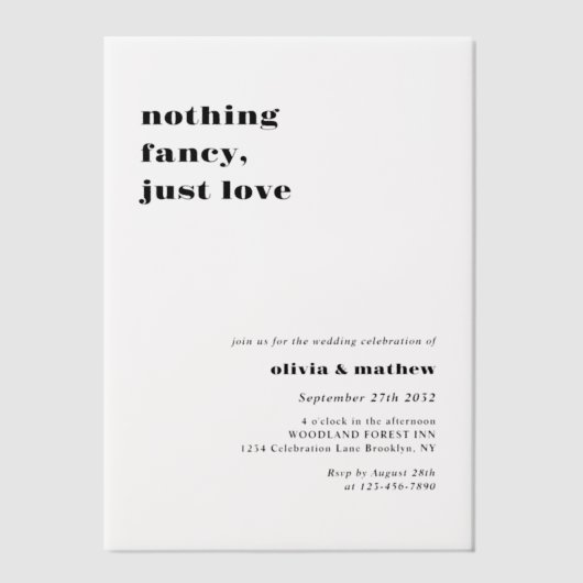 Vetgedrukte typografie Casual foto overlay bruilof Vellum Uitnodigingen (Voorkant)