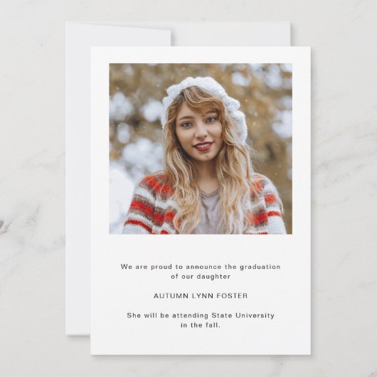 Vetgedrukte typografie Foto Modern Afstuderen Aankondiging (Achterkant)