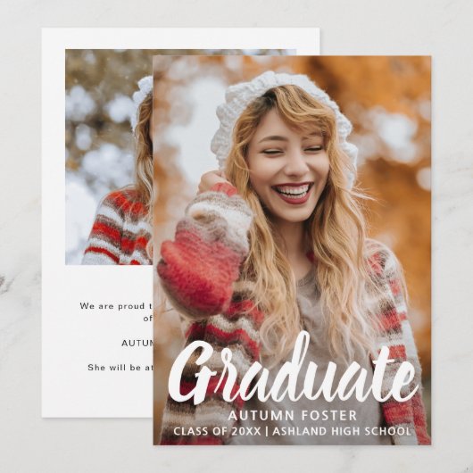 Vetgedrukte typografie Foto Modern Afstuderen Aankondiging (Voorkant / Achterkant)