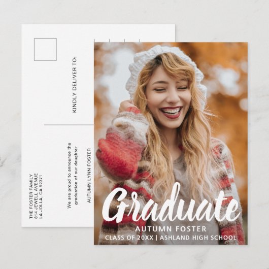 Vetgedrukte typografie Foto Modern Afstuderen Aankondigingskaart (Voorkant / Achterkant)