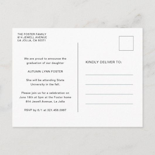 Vetgedrukte typografie Foto Modern Afstuderen Aankondigingskaart (Achterkant)