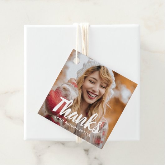 Vetgedrukte typografie Foto Modern Afstuderen Bedankjes Labels (In situ)