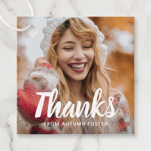 Vetgedrukte typografie Foto Modern Afstuderen Bedankjes Labels (Voorkant)