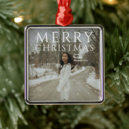 Vetgedrukte typografie Foto Moderne Kerstmis Metalen Ornament