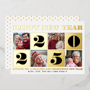 Vetgedrukte typografie Happy New Year fotocollage Folie Feestdagenkaart