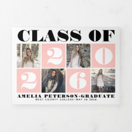 Vetgedrukte typografie Klasse van 2025 foto collag Drieluik Aankondiging