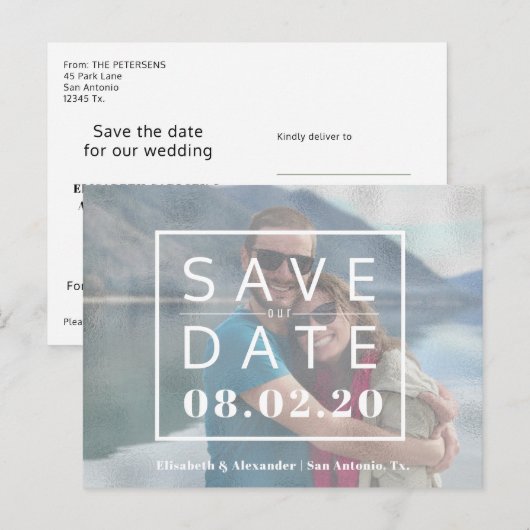 Vetgedrukte typografie moderne foto bruiloft opsla aankondigingskaart (Voorkant / Achterkant)