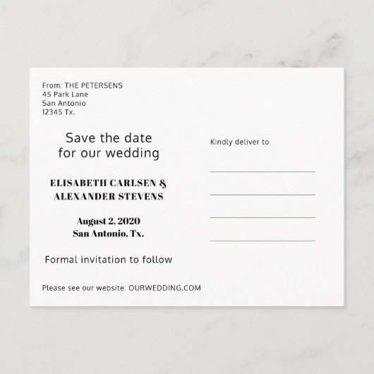 Vetgedrukte typografie moderne foto bruiloft opsla aankondigingskaart (Achterkant)