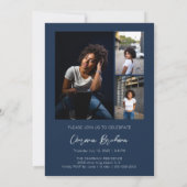 Vetgedrukte typografie Navy Blue Photo Afstuderen Kaart (Achterkant)