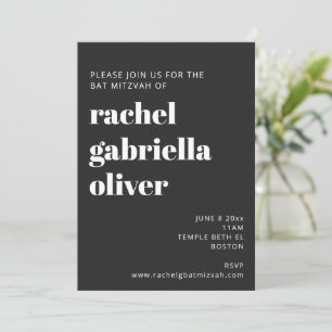 Vetgedrukte typografie Zwart Moderne Bat Mitzvah Kaart