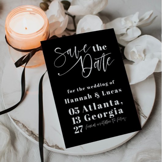Vetgedrukte typografie Zwart-wit Save the Date Kaart