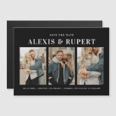 Vetgedrukte Typografie Zwarte Drie Foto Bewaar de  Magnetische Uitnodiging (Voorkant / Achterkant)