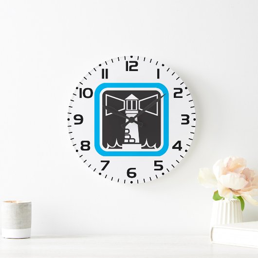 Vetgedrukte vuurtoren Beacon met Ocean Waves Icon Grote Klok