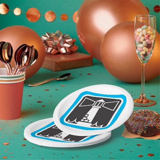 Vetgedrukte vuurtoren Beacon met Ocean Waves Icon Papieren Bordje