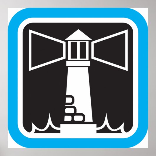 Vetgedrukte vuurtoren Beacon met Ocean Waves Icon Poster (Voorkant)