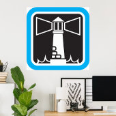Vetgedrukte vuurtoren Beacon met Ocean Waves Icon Poster