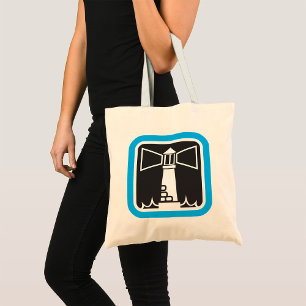Vetgedrukte vuurtoren Beacon met Ocean Waves Icon Tote Bag