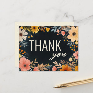 Vetgedrukte Waterverf Bloemen Custom BEDANKT Briefkaart