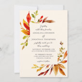 Vetgedrukte Waterverf herfstbladeren crème bruilof Kaart (Voorkant)