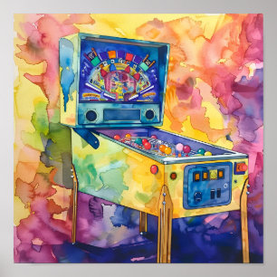 Vetgedrukte Waterverf Pop Art Pinball Poster #12