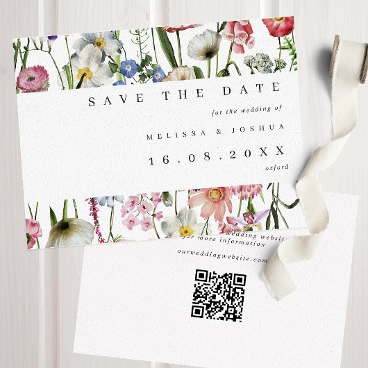 Vetgedrukte Waterverf Wilde bloemen QR-code Wedden Save The Date