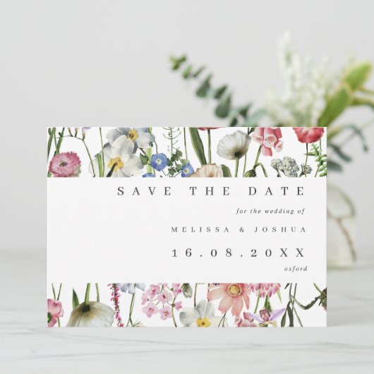 Vetgedrukte Waterverf Wilde bloemen QR-code Wedden Save The Date (Staand voorkant)