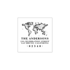 Vetgedrukte Wereldkaart Officiële familienaam & re Rubberstempel