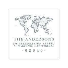 Vetgedrukte Wereldkaart Officiële familienaam & re Zelfinktende Stempel