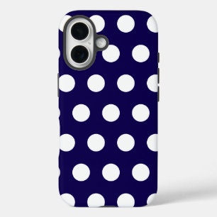 Vetgedrukte witte Polka Dots op Navy Blue iPhone 16 Hoesje