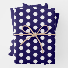 Vetgedrukte witte Polka Dots op Navy Blue Inpakpapier Vel