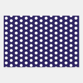 Vetgedrukte witte Polka Dots op Navy Blue Inpakpapier Vel