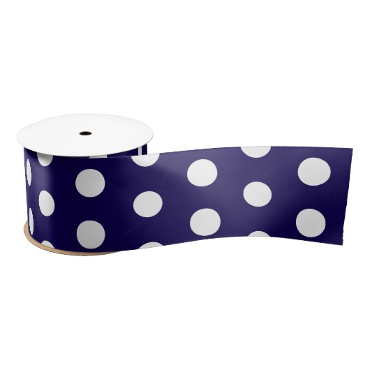 Vetgedrukte witte Polka Dots op Navy Blue Satijnen Lint (Spoel)