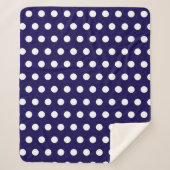 Vetgedrukte witte Polka Dots op Navy Blue Sherpa Deken (Voorkant)