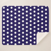 Vetgedrukte witte Polka Dots op Navy Blue Sherpa Deken (Voorkant (horizontaal))