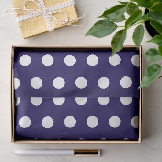Vetgedrukte witte Polka Dots op Navy Blue Tissuepapier (Geschenk)