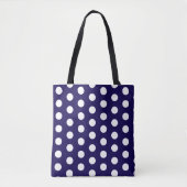Vetgedrukte witte Polka Dots op Navy Blue Tote Bag (Voorkant)