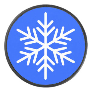 Vetgedrukte witte Scandinavische sneeuwvlok op lev Hockey Puck