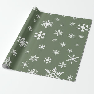 Vetgedrukte witte sneeuwvlokken op Olive Green, Ho Cadeaupapier