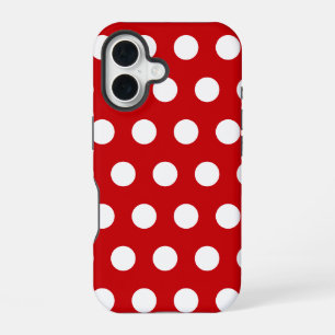 Vetgedrukte witte stippen op rood iPhone 16 hoesje