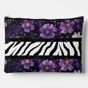 Vetgedrukte zebra paarse bloemenzwarte kleur canva etui