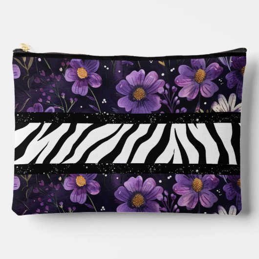 Vetgedrukte zebra paarse bloemenzwarte kleur canva etui (Voorkant)