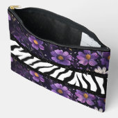 Vetgedrukte zebra paarse bloemenzwarte kleur canva etui (Open)