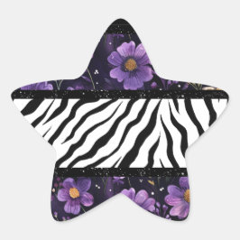 Vetgedrukte zebra paarse bloemenzwarte kleur canva ster sticker