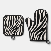 Vetgedrukte Zebra Stripe zwart en wit Ovenwant & Pannenlap Set (Voorkant)