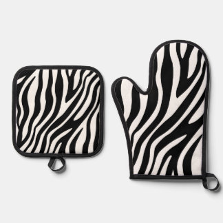 Vetgedrukte Zebra Stripe zwart en wit Ovenwant & Pannenlap Set