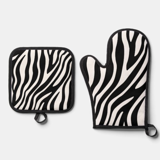 Vetgedrukte Zebra Stripe zwart en wit Ovenwant & Pannenlap Set (Voorkant)