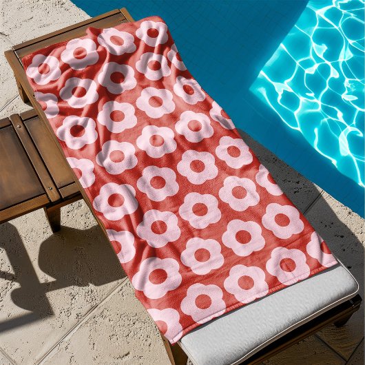 Vetgedrukte zomer rood en roze bloemenpatroon retr badhanddoek