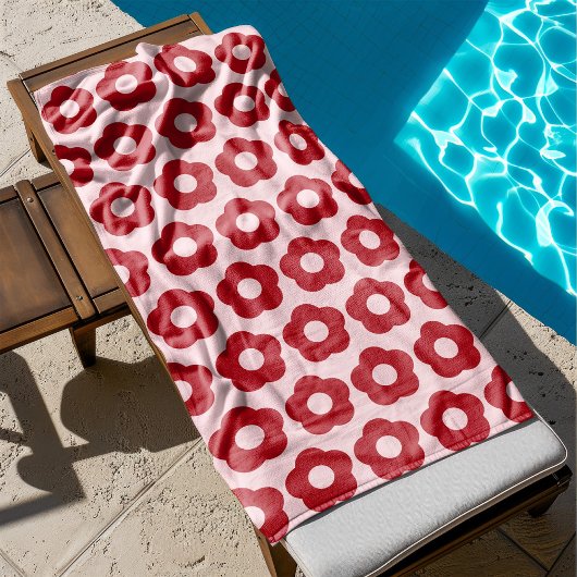 Vetgedrukte zomer roze en rode bloemen patroon ret badhanddoek