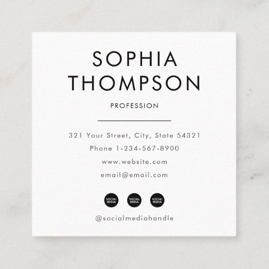 Vetgedrukte zwart-wit professionele foto vierkante visitekaartje (Achterkant)